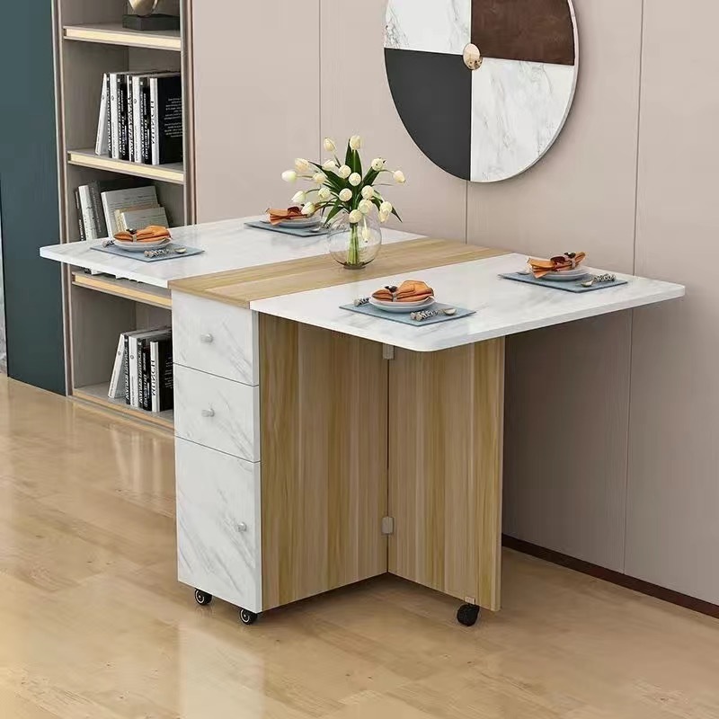 Mesa plegable simple, mesa de comedor de tipo pequeño, mesa de comedor retráctil multifuncional con cajón, gabinete de comedor rectangular