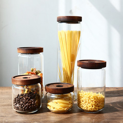 Japanese Hinoki Wood Sealed Glass Food Jar with Lid, Multi-purpose Storage Jar for Grains, Sugar, Coffee Beans, Tea