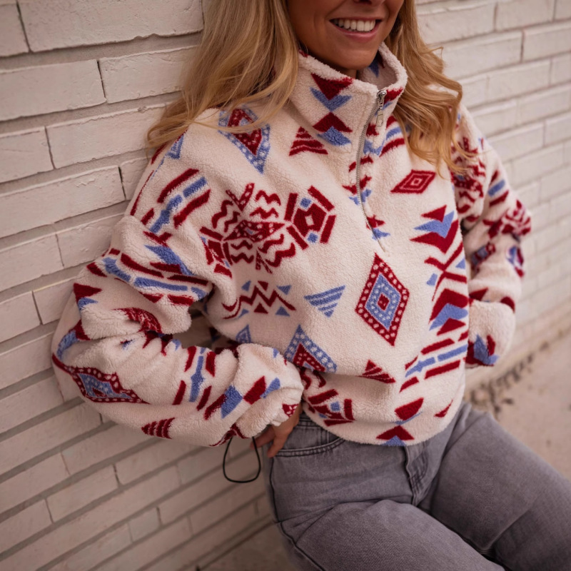 European and American Cross-Border Amazon Temu Hot-Selling Velvet Sweatshirt Fashionable Printed Women's Double-Sided Velvet Winter Outwear