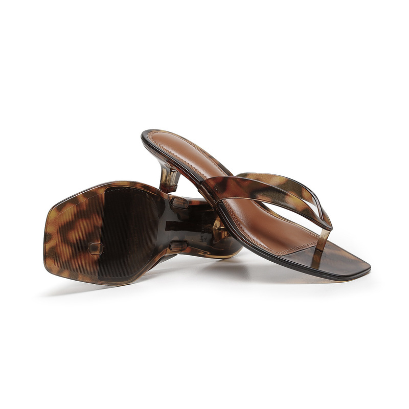 Summer leopard print square-toed European and American fashion wine glass heel crystal jelly cat heel tortoiseshell flip-flops for women Summer leopard print square-toed European and American fashion wine glass heel crystal jelly cat heel tortoiseshell flip-flops for women