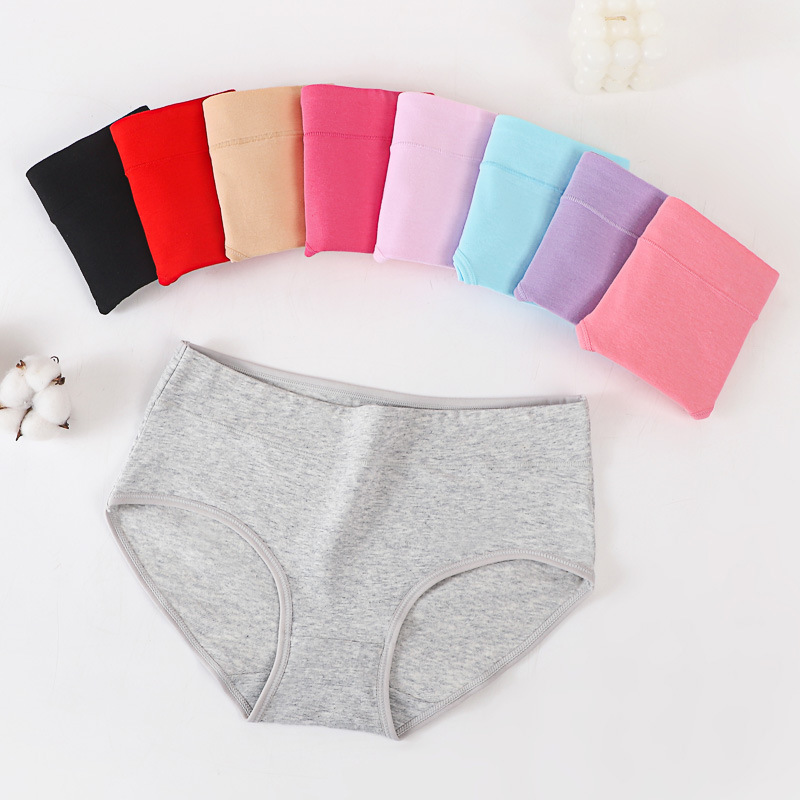 Classic Women's Pure Cotton Underwear with Seamless Cotton Crotch, Mid-Waist, Solid Color, Cute Japanese-Style Girls' Panties