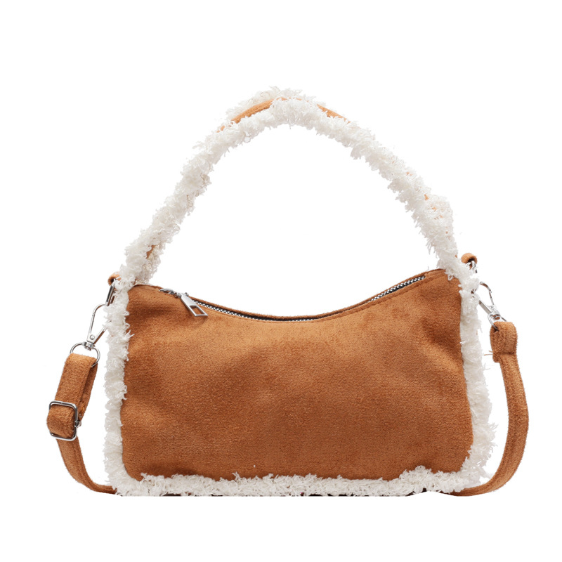 2024 otoño y invierno nueva moda de lana de cordero de alta capacidad bolso de hombro de moda empalme bolso de brazo bolso de lana bolso de mujer