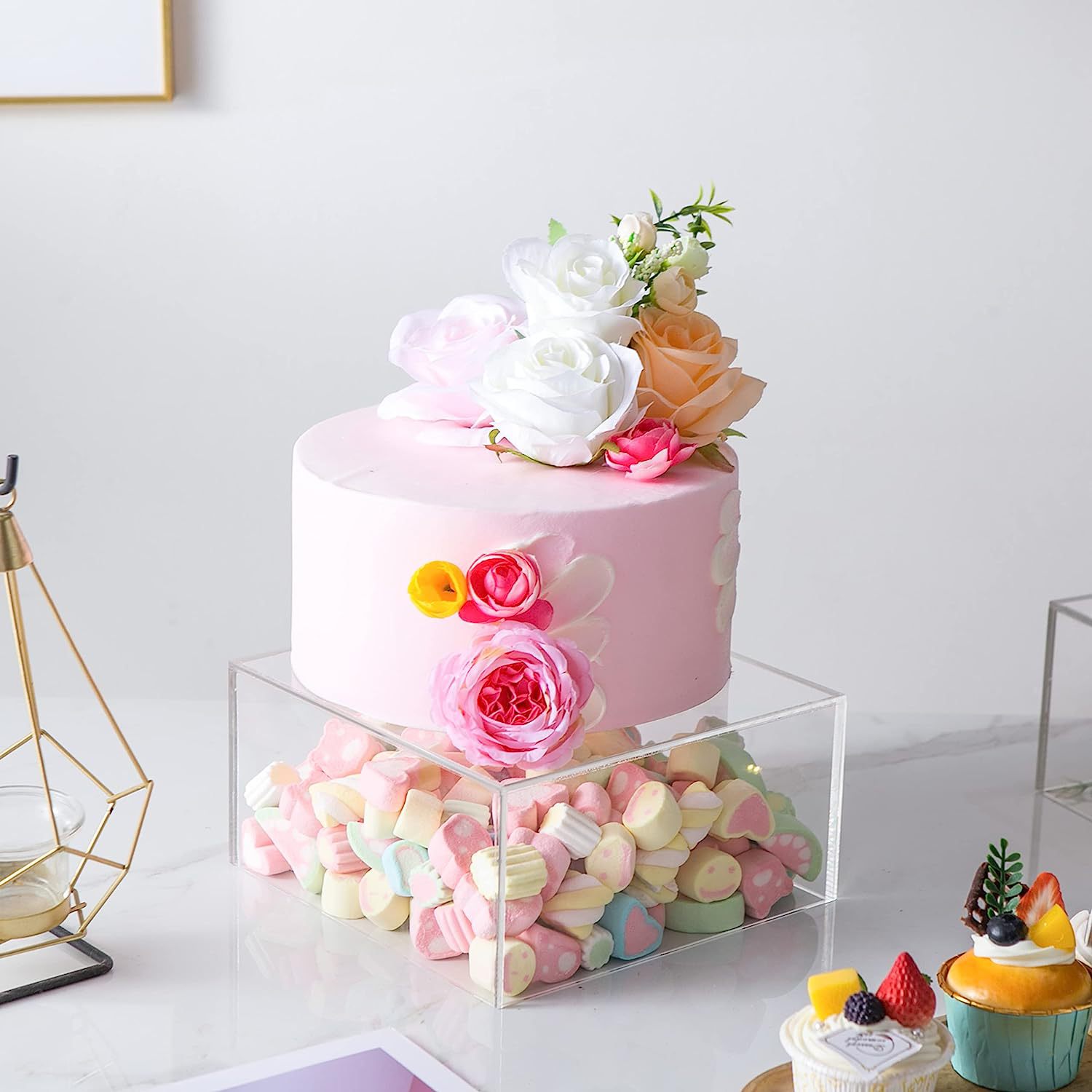 Circular transparente cuadrado acrílico pastel de pie puede ser relleno pastel de apoyo boda banquete de boda fiesta de bodas