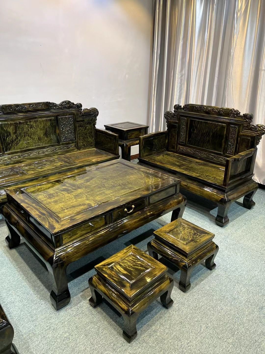 Golden Silk Nanmu Black Wood Sofa Living Room Ming and Qing Classical Living Room High-End Antique Carved Whole Combination Rosewood