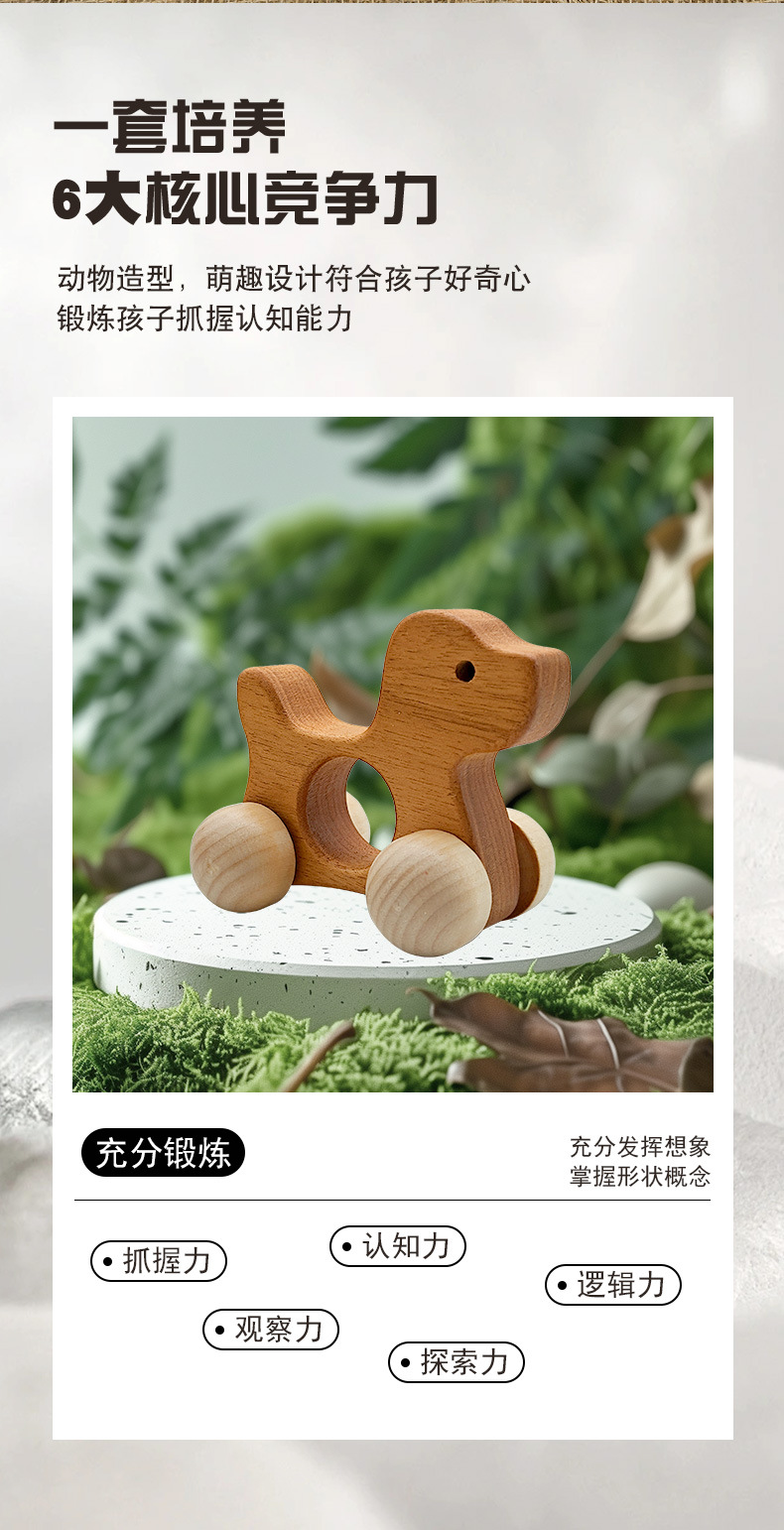 Solid Wood Push Toy with Natural Finish, Eco-Friendly Water-Based Paint, Safe for Baby Teething, Multiple Styles Available, Gift-Suitable