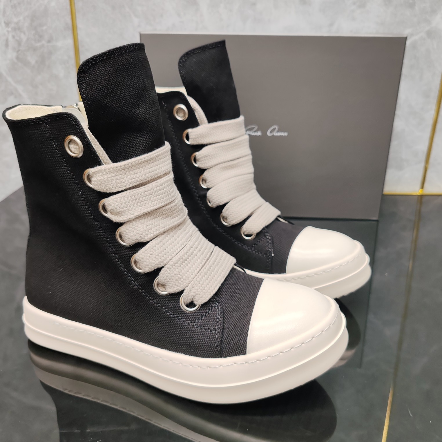 New Ro Black High-Top Men's Shoes Canvas Sneakers Casual Fashion Thick Soles Simple Trbottomyy Versatile Women's Shoes Couple Style