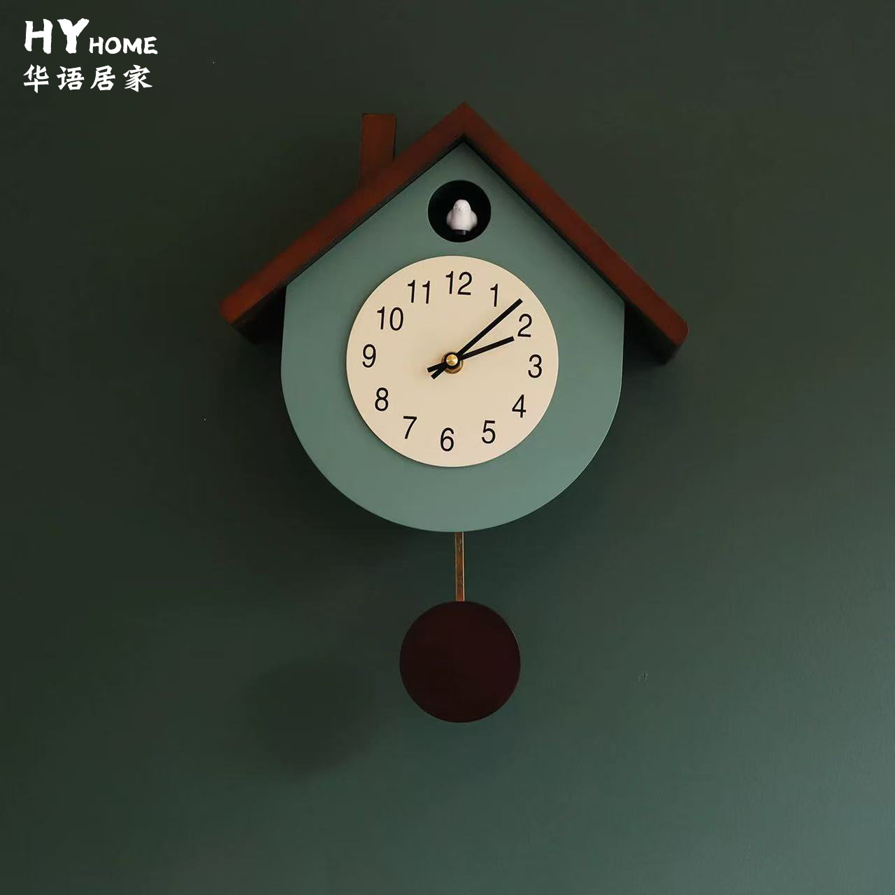 北欧创意高级感实木报时挂钟客厅钟表挂墙创意小鸟咕咕钟中古摆钟