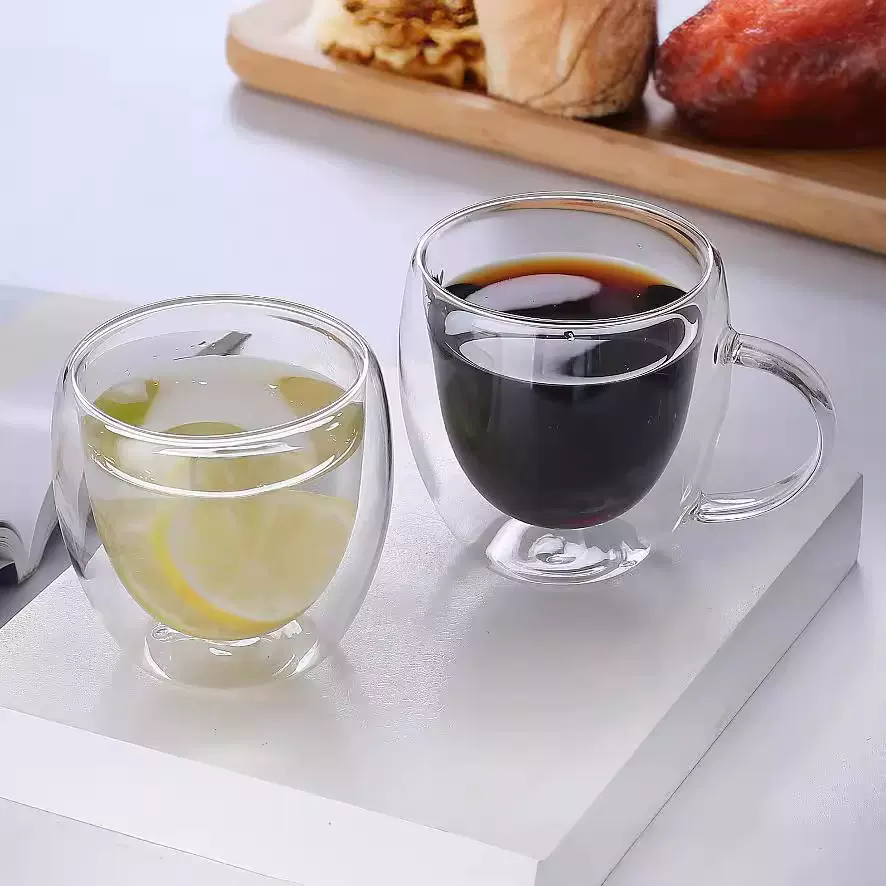 双层玻璃杯高硼硅耐热家用果汁牛奶咖啡杯圆蛋形透明隔热茶水杯子