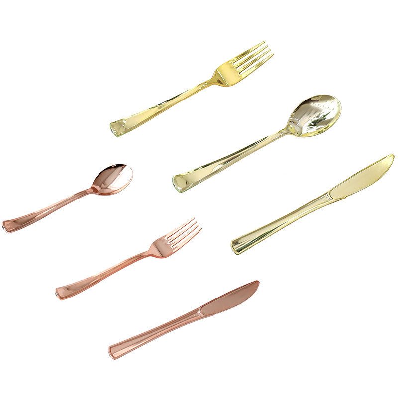 Disposable Golden Knife, Fork and Spoon Plastic Tableware Set Birthday Party Wedding Supplies Western-style Rose Golden Knife, Fork and Spoon