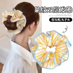 女性用の黄色のストライプの二重層腸ヘアバンド、ハイエンド、ファッショナブル、ヘアゴム、ヘッドバンド、ボールヘッド、フラワーヘアアクセサリー