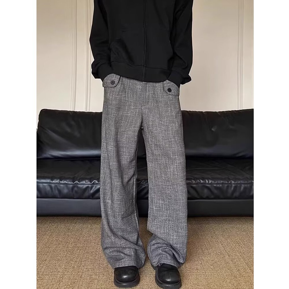 2025 American Retro Old Money Style Bamboo Strap Draped Suit Pants Men's Loose Straight Niche Casual Pants