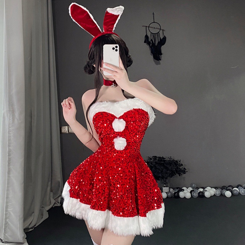 스팽글 원숄더 바니걸 슈트