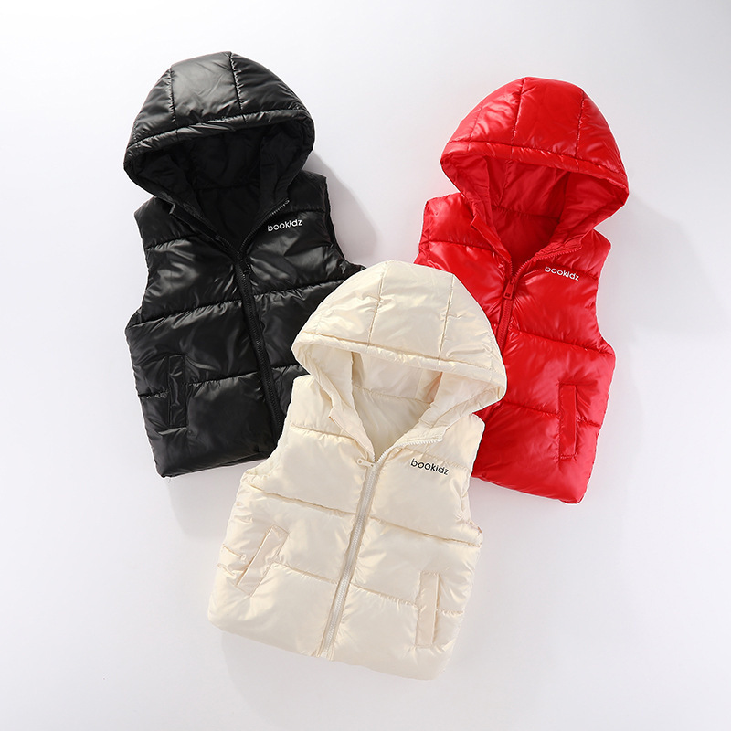 Anti-temporada chaleco de algodón de pluma para niños nuevo chaleco de algodón infantil sin lavado otoño invierno chaleco de bebé con capuz