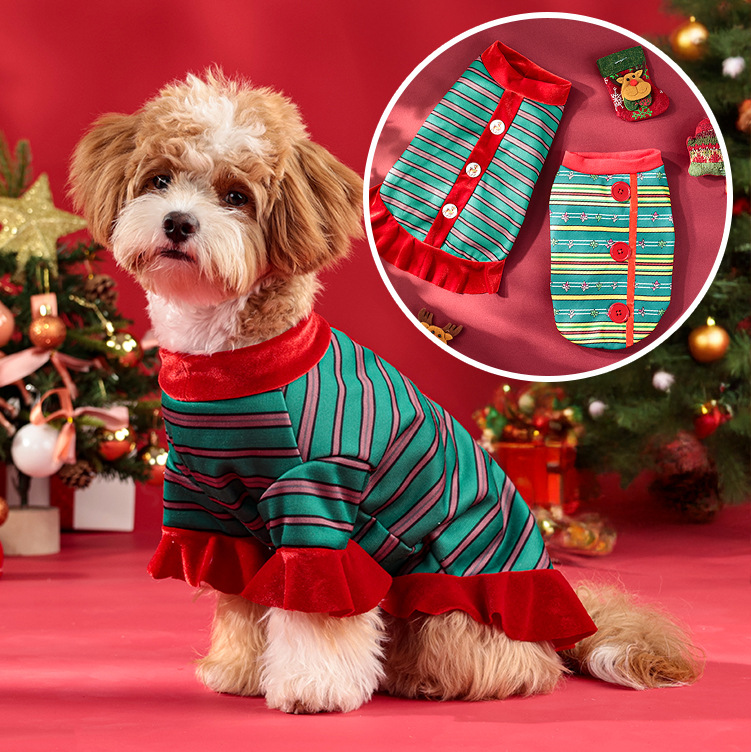 New pet clothes Christmas Festival striped two -footed dog head set…