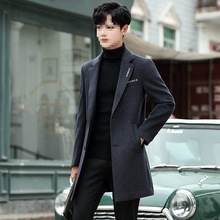 毛呢外套男中长款秋冬加厚韩版修身羊毛大衣呢子风衣