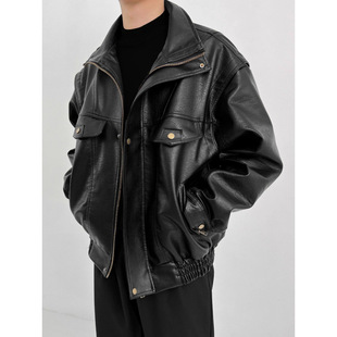 American Retro Motorcycle Soft Leather Jacket Men's Imitation Short Spring and Autumn Couple Style Bomber Jacket