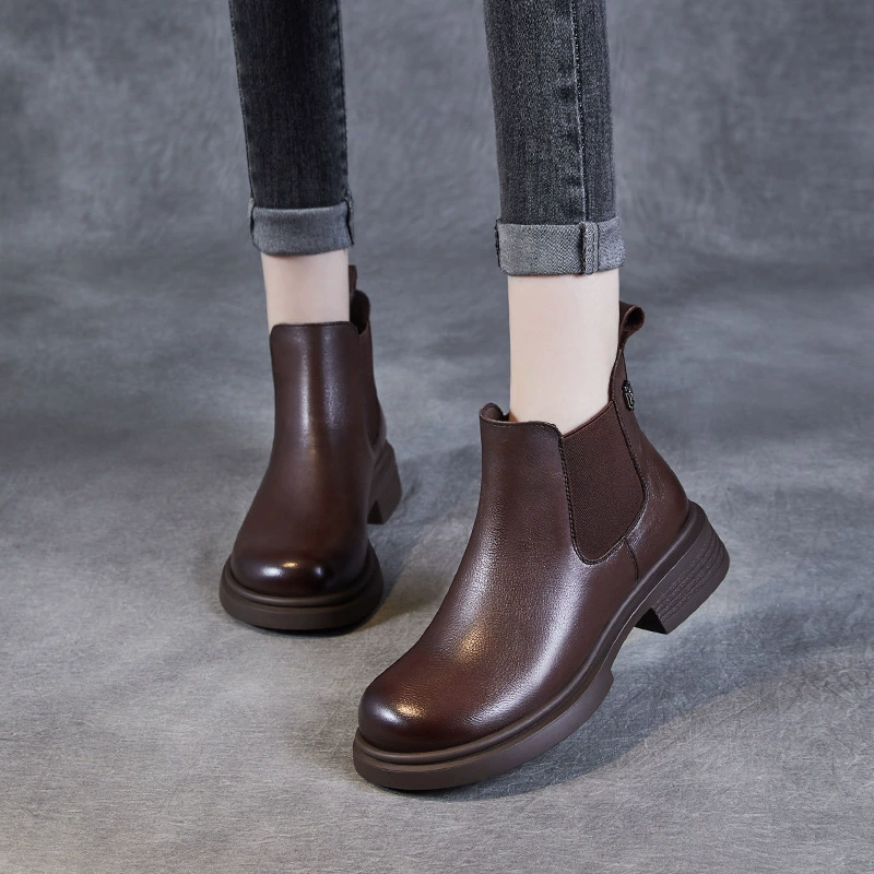 Осень и зима 2024 новые женские темпераментные кожаные сапоги дикий набор сапоги челси модные сапоги