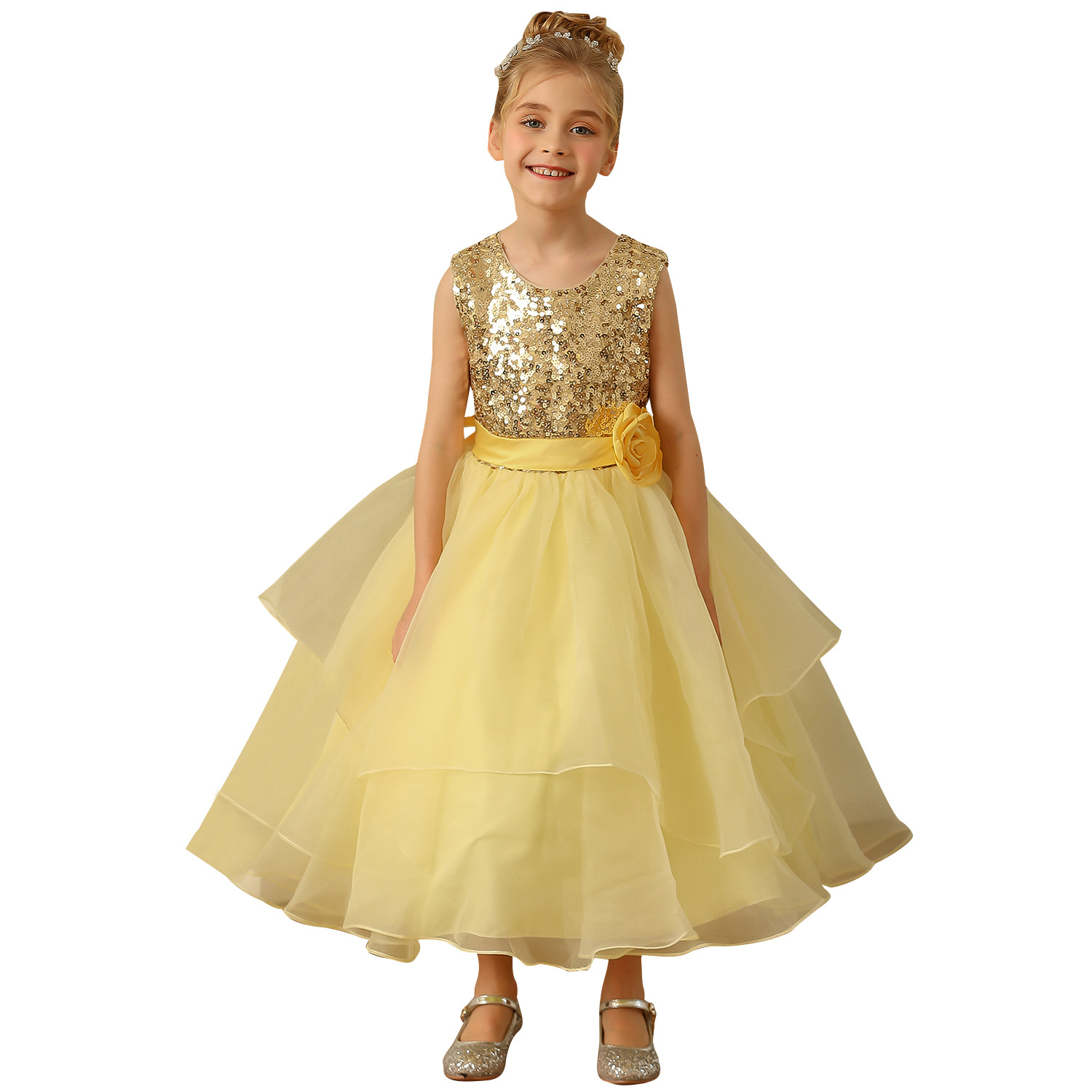 Nuevo comercio exterior transfronterizo Europa y Estados Unidos vestido de boda infantil vestido de encaje vestido de flores de fiesta de cumpleaños esling sin mangas