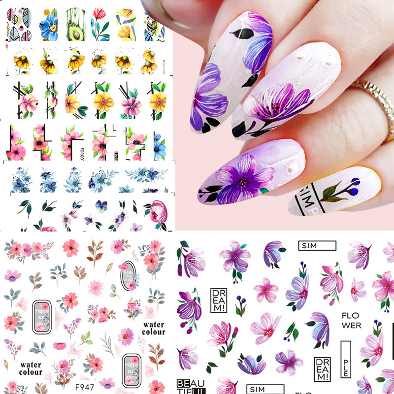 Spring Flower Nail Art Sticker Nail Decal Transparent Flower Small Fresh Small Floral Four-leaf Clover F944 F946