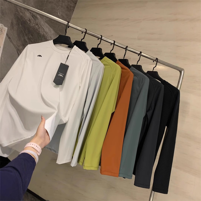 Long-Sleeved T-Shirt for Men 2025 New Heavy Pure Color Round Neck Pullover Outdoor Casual High Elastic Quick-Drying Casual T-Shirt