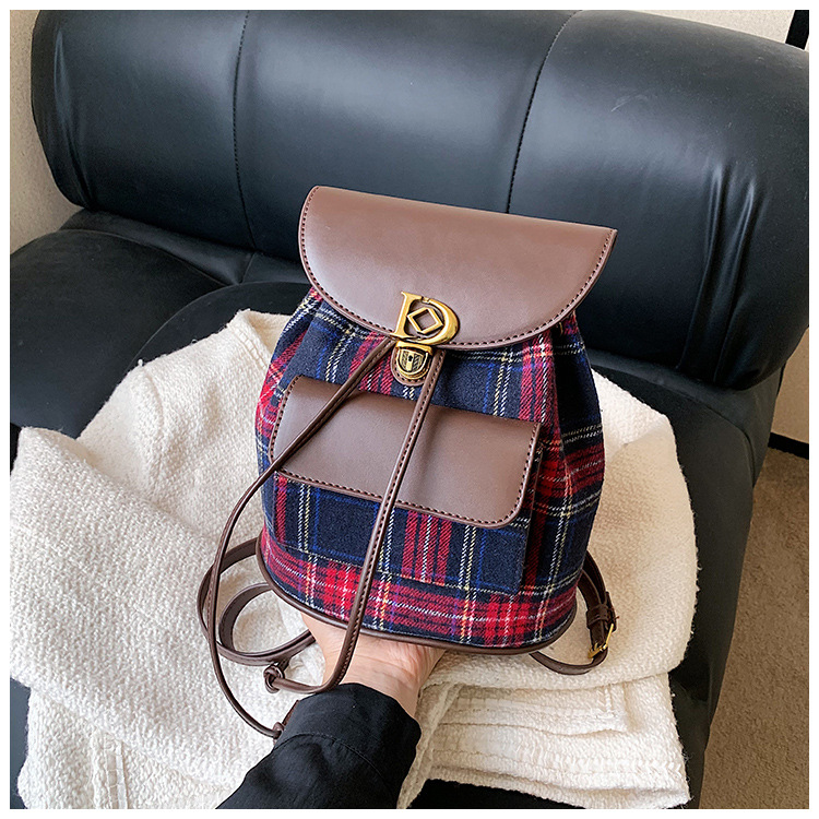 2023 New Woolen Maillard Retro Style Double Shoulder Small Package Women's Bag Single Shoulder Bag Cross Shoulder Handheld Contrast Color Bucket_voghion.com