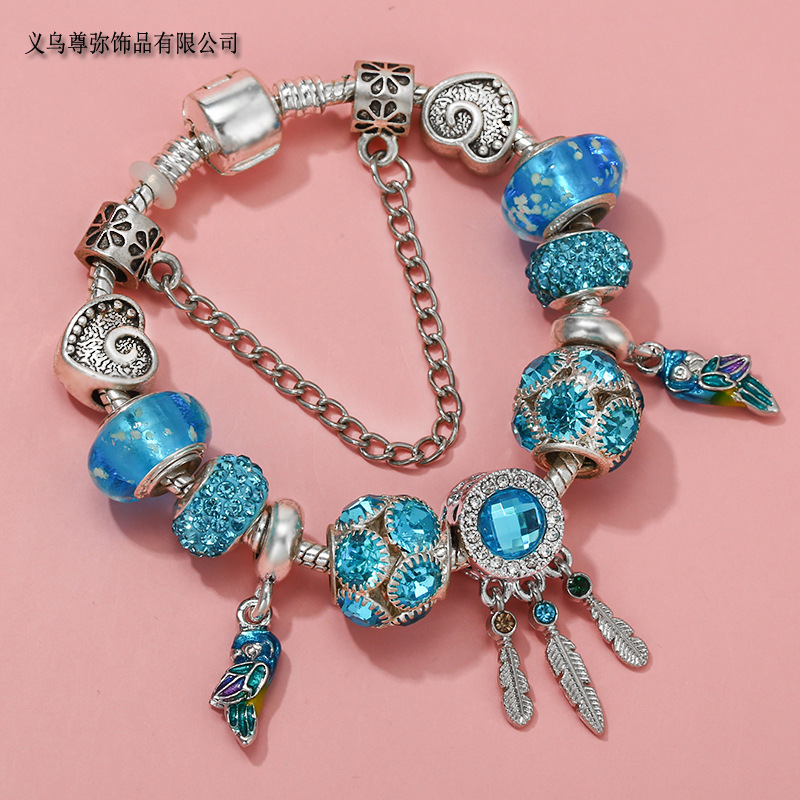 AliExpress Shambhala Blue Crystal Luminous Beads Eye Stone Feather Pendant Bracelet Ladies Factory Wholesale