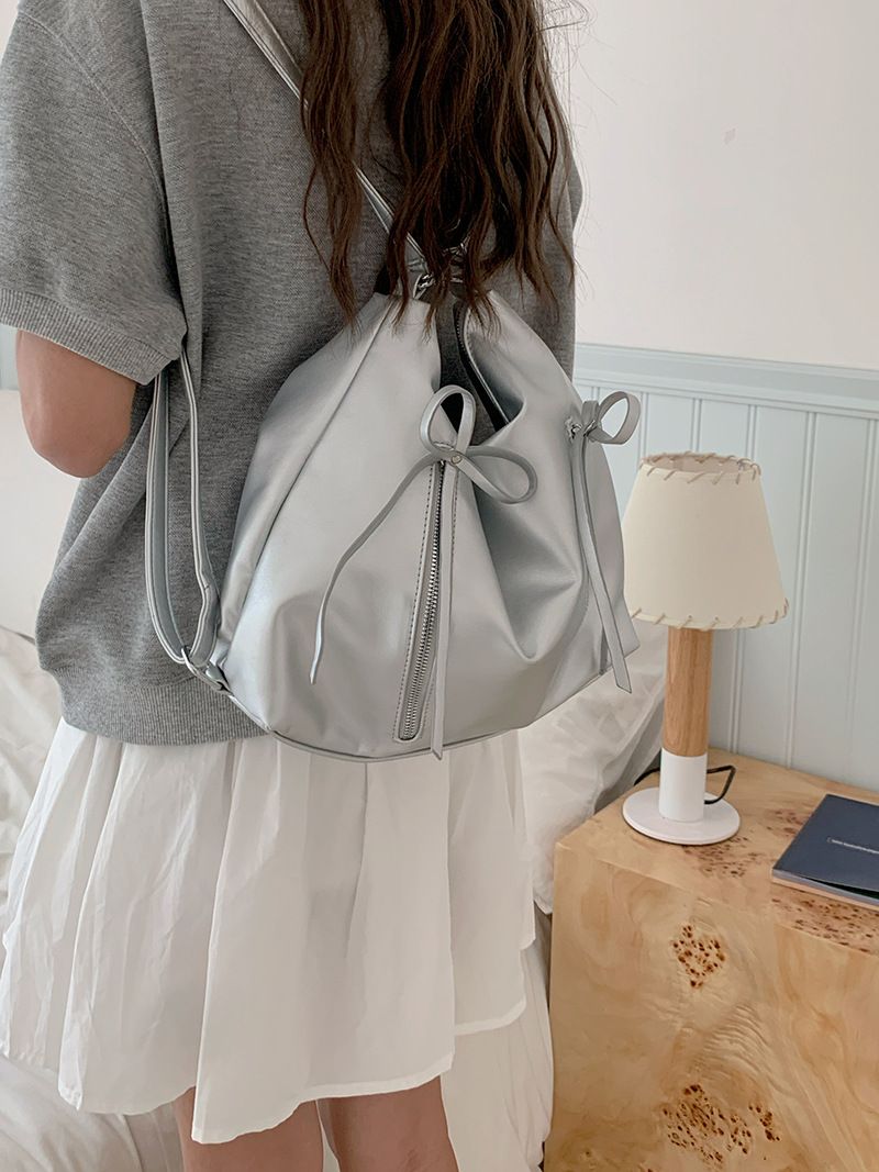 Ruksak u obliku mašne za žene 2024., nova trendi korejska platnena torba, ležerna, velikog kapaciteta, s jednim ramenom i leđima_voghion.com