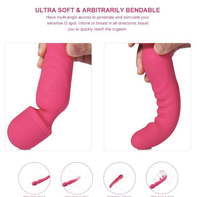 Varilla vibratoria multifrecuencia para mujeres, carga completa, goma doble, calefacción, fabricante de vibradores divertidos de doble cabeza para mujeres