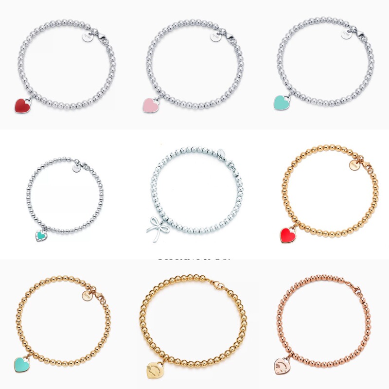 T's Heart-Shaped Buddha Bead Bracelet for Women, Enamel Glue Double Heart Brand Bracelet, Red, Blue and Pink Three-Color Accessible Luxury Chain, Cross-Border Jewelry