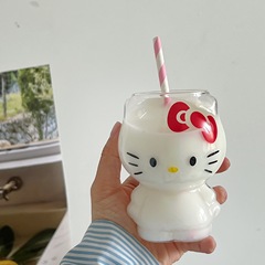 ネット赤かわいいKT水杯家庭用水杯ins風アニメ高颜値ガラスカップコーヒーカップ牛乳カップ