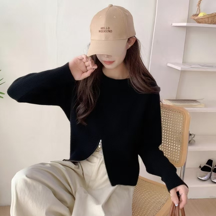 가을 겨울 신상 라운드 긴 소매 부드러운 찹쌀 밑단 트임 디자인감 작은 블