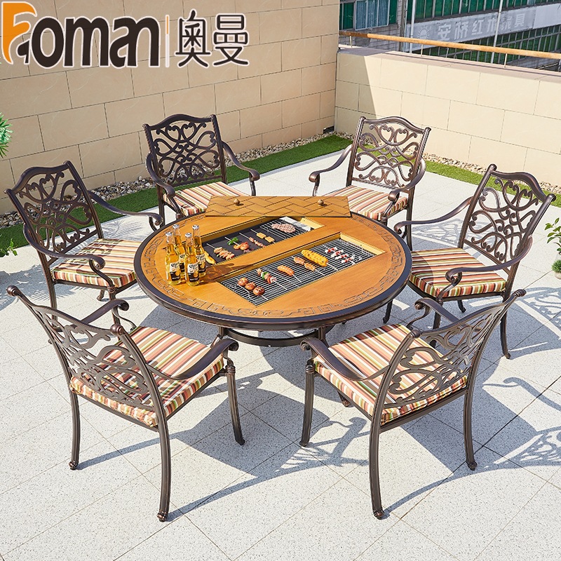 Cast Aluminum Table and Chair Casual Simple Courtyard Iron Tea Table Balcony Outdoor Terrace Dining Table Waterproof Furniture Set
