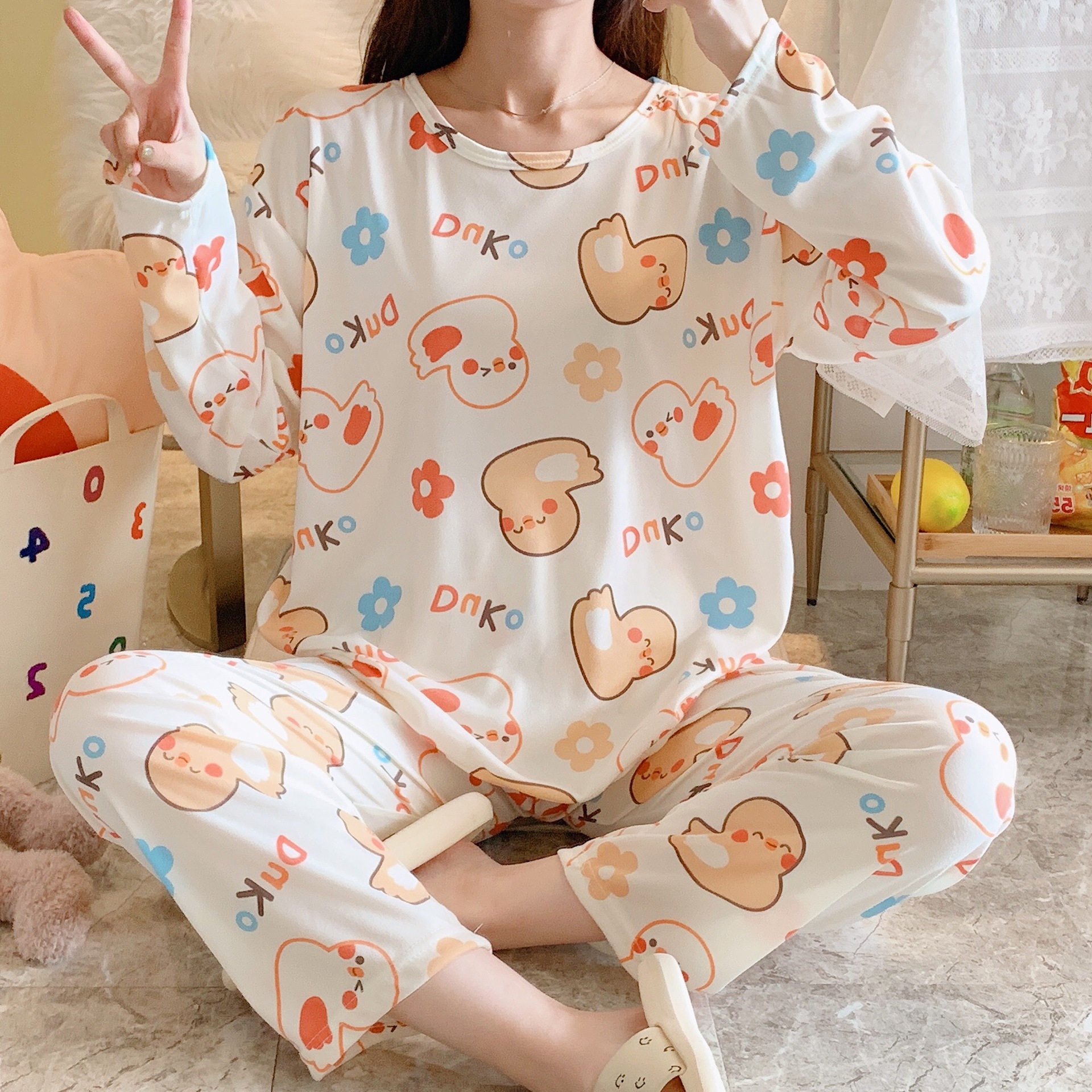 Pijamas mujer otoño estudiante ins manga larga primavera y otoño estilo coreano
