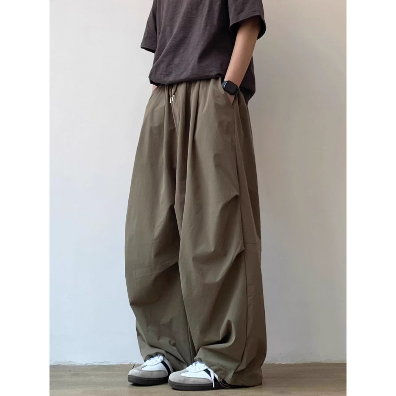 Japanese Retro Solid Color Loose Pleated Wide-Leg Pants Student Paratrooper Thin Neutral Simple Versatile Casual Long Pants Japanese Retro Solid Color Loose Pleated Wide-Leg Pants Student Paratrooper Thin Neutral Simple Versatile Casual Long Pants