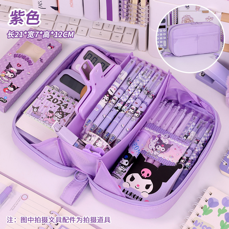 Bolso de lápices volcánico transfronterizo de 5 capas Bolso de lápices de estilo simple para estudiantes de escuela primaria Bolso de papelería resistente a las manchas de gran capacidad Estilo ins de alto valor