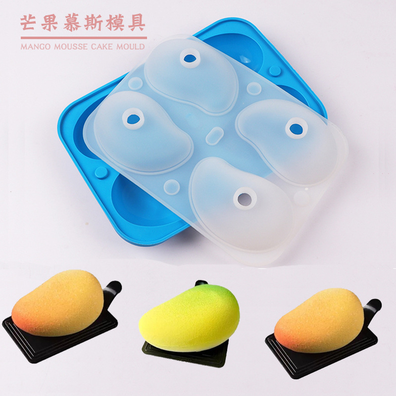 4 piezas de simulación tridimensional molde de pastel de mango pastelería hornear mousse de postre molde de silicona molde de pudín de chocolate