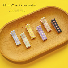 全包布3.5cm双叉小发夹 跳点花边清新格子diy小女孩头绳饰品配件