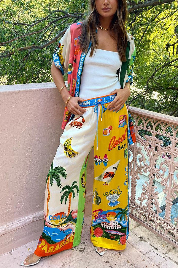 Polyester Fabric Type Pant Co-ord Set Sets Type Holiday Women's Streetwear Cartoon Polyester Printing Pant Co-ord Set Pants Sets