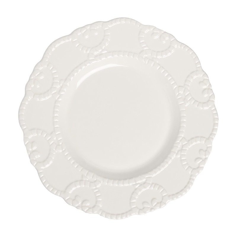 Plato de cerámica en relieve francés, plato de encaje, plato de postres de restaurante de alto nivel, plato creativo para el hogar, plato diario