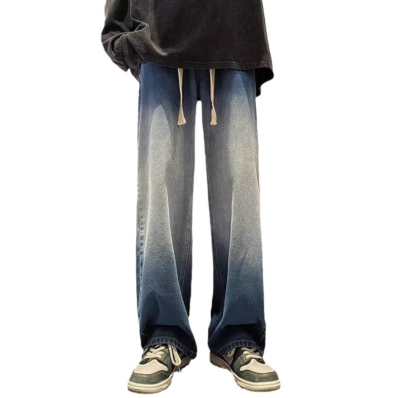 Pantalones vaqueros pantalones anchos de la marca de moda para hombres sueltos 2024 primavera y otoño nuevos pantalones rectos de color degradado pantalones callejeros de moda p