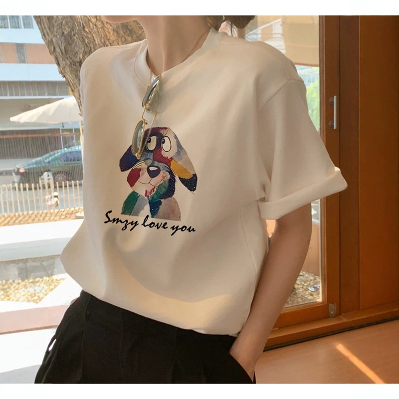 Brushed Cotton Regular Shoulder Short-Sleeve T-Shirt for Women, Thickened Style, Fashionable and Versatile White Base Shirt for Spring, Summer, Autumn, and Winter Brushed Cotton Regular Shoulder Short-Sleeve T-Shirt for Women, Thickened Style, Fashionable and Versatile White Base Shirt for Spring, Summer, Autumn, and Winter
