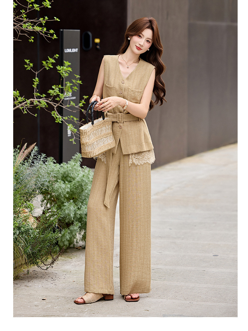 Bộ vest quần ống rộng nữ phối ren dây rút eo 2 món YH6133 — Màu ảnh chi tiết 9