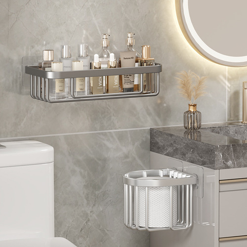 Toilet paper towel holder without punching mesh basket storage shelf wall-mounted bathroom toilet paste kitchen roll paper box