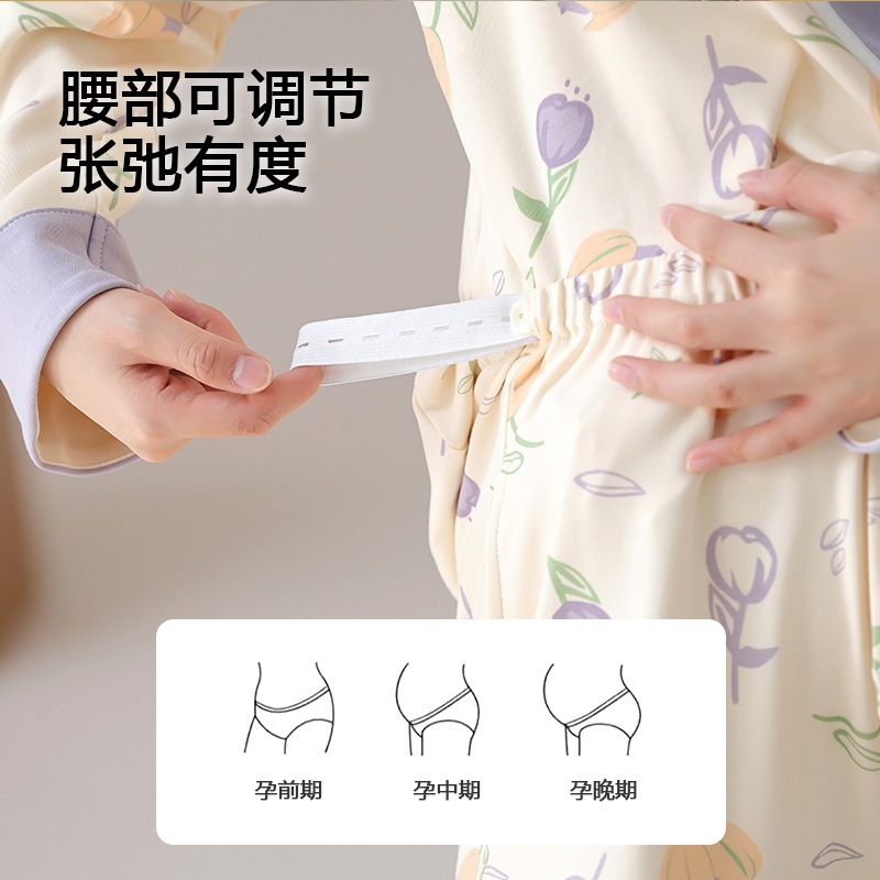 2025秋冬新款睡衣女士精梳棉月子服长袖套装带胸垫孕妈哺乳家居服|undefined