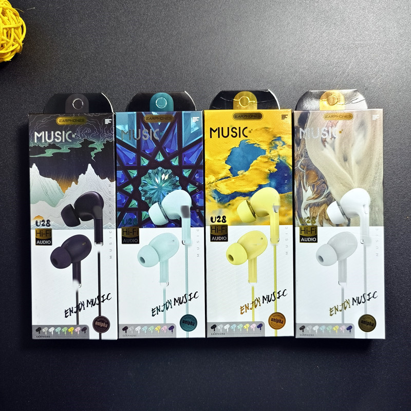 Subwoofer Wired Headset with Mac Music Headset In-ear Round Hole Universal Headset U28 with Packing Box