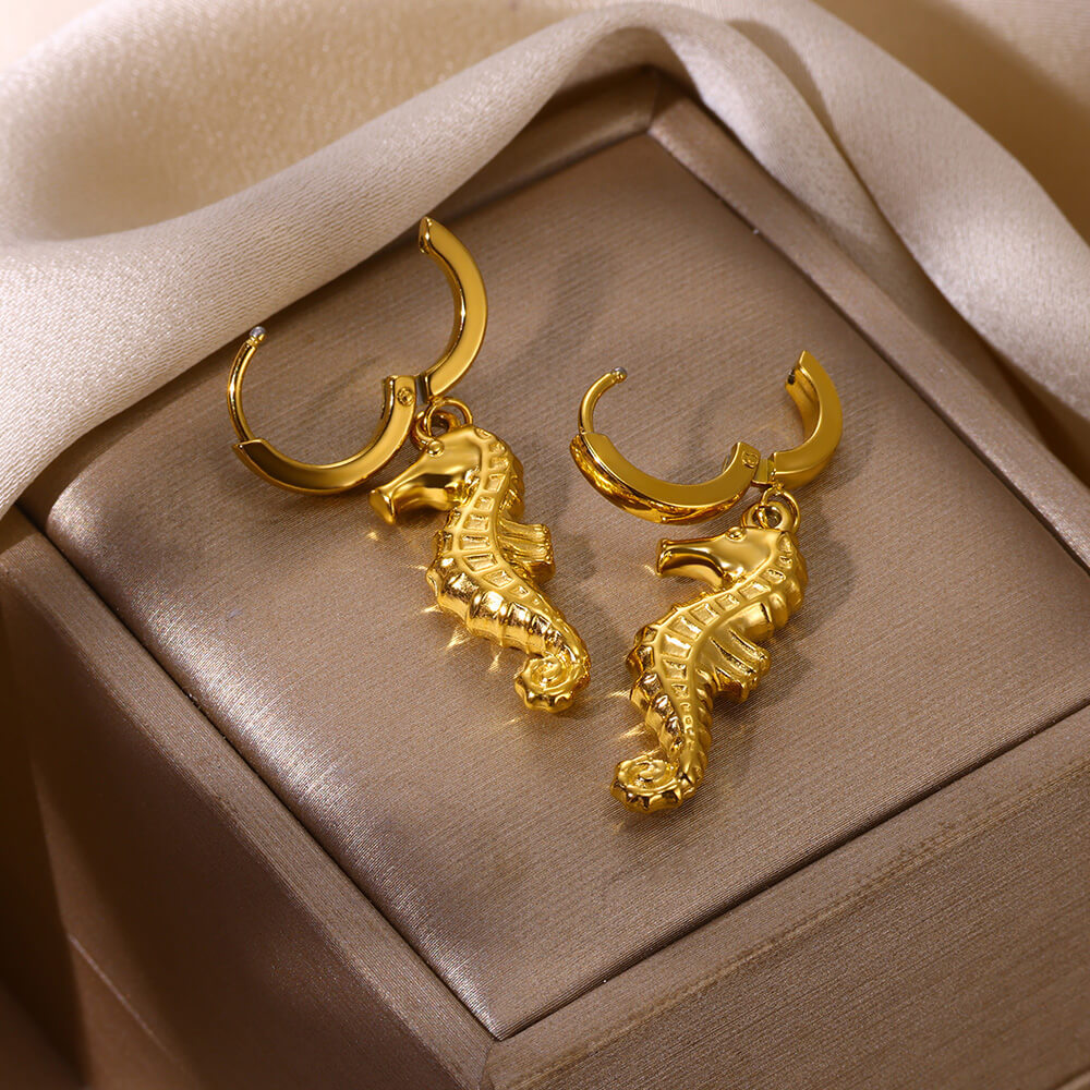 Real Gold Plated Plating Material Drop Earrings Classification 1 Pair Quantity Casual, Daily Occasion PVD Coated Real Gold Plated Tortoise Starfish Hippocampus 304 Stainless Steel Marine Style Modern Style Waterproof Non Tarnish Drop Earrings