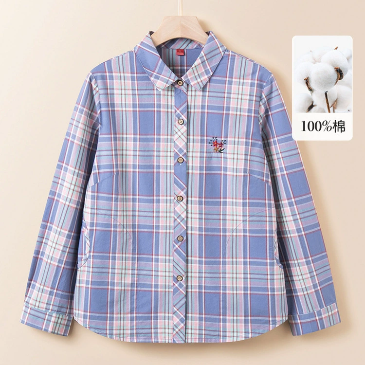 2025 среднего и пожилого возраста весна и осень новая клетчатая рубашка с длинными рукавами