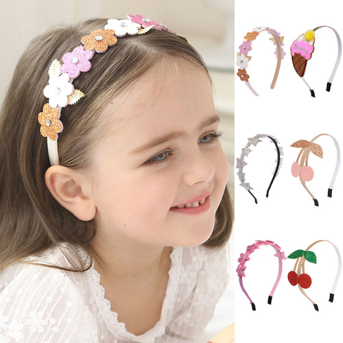 Sequin color-blocked flower headband, fabric ice cream children's headband, glitter Greet star cherry headband