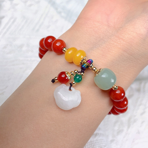 Natural south red agate bracelet with small cross ins female white jade ruyi hand lock all the senior design hand beaded jewelry