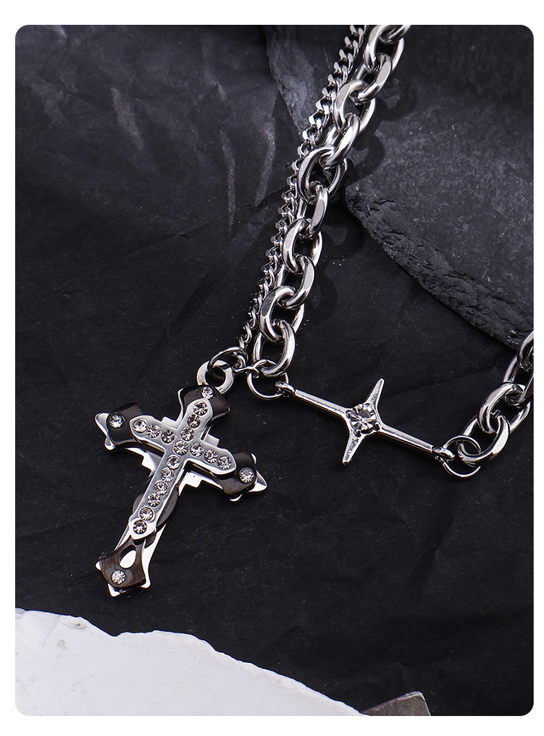 IG Style Shiny Cross Star Alloy Titanium Steel Plating Inlay Zircon Unisex Pendant Necklace display picture 1